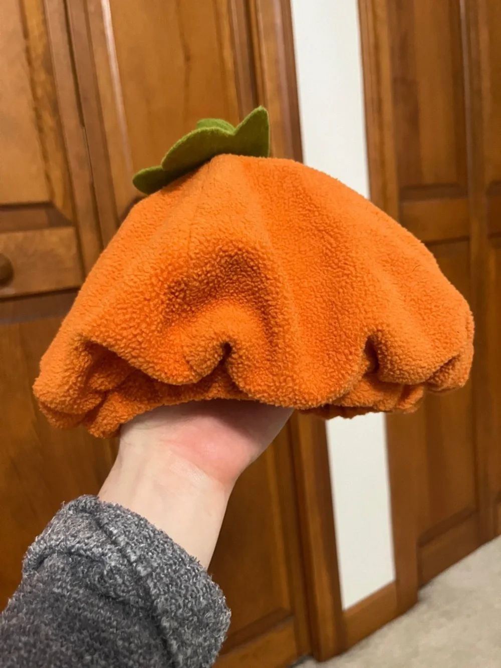 Pottery Barn Kids Orange Pumpkin Costume with Green Collar and Hat | Sz. 12-24m - Picture 9 of 14